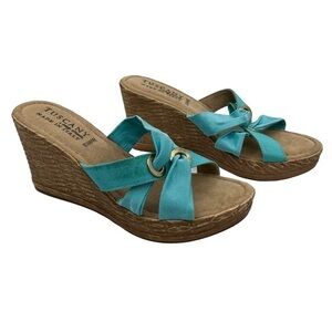 Tuscany By Easy Street Blue Wedge Platform Sandals Size 8 1/2 WW Women's